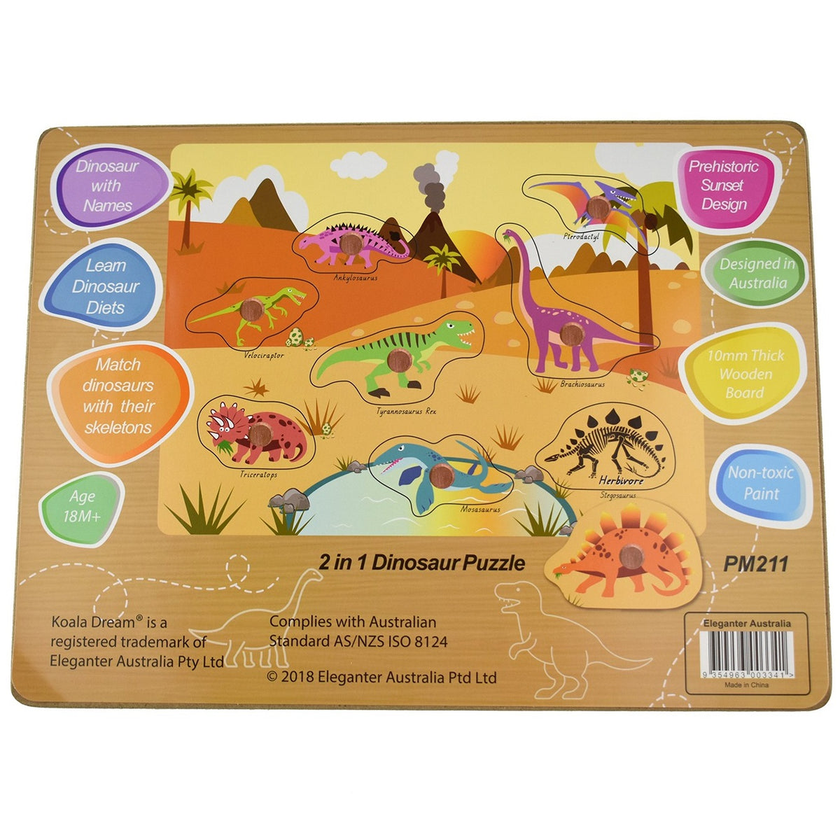 2 in 1 Dinosaur Peg Puzzle