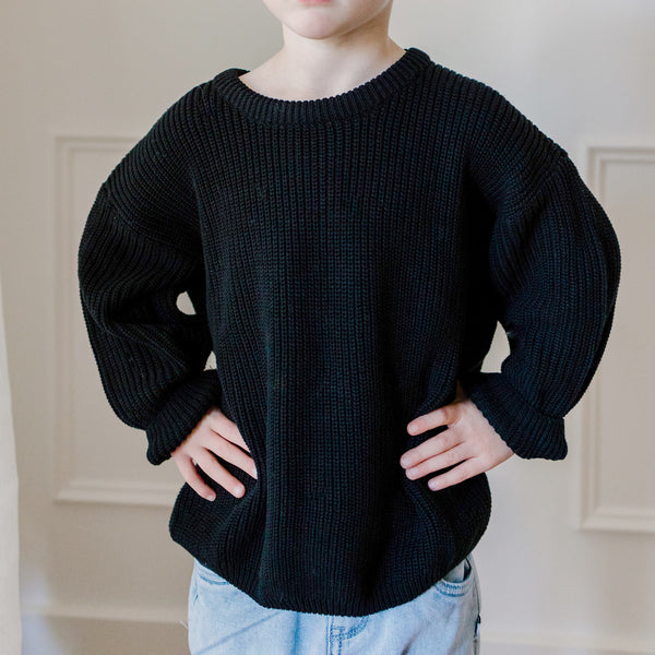 Chunky Cotton Knit Jumper (Black) Kawaii Kids - Main Image