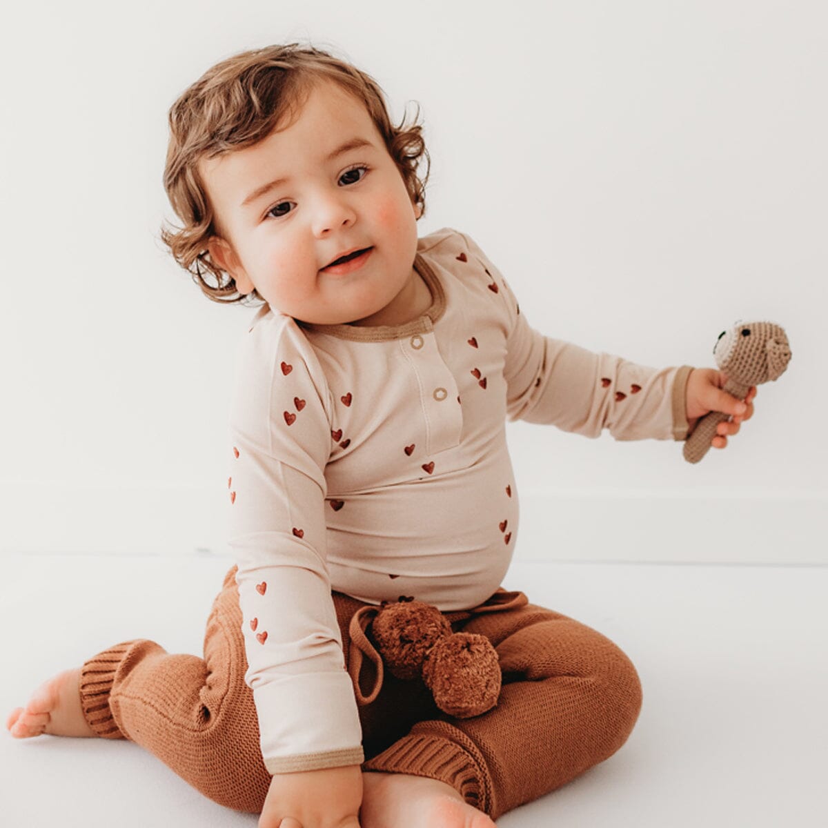 Brown Hearts LS Bodysuit