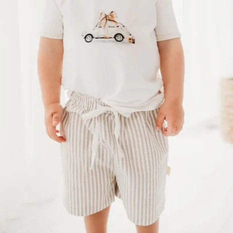 Linen Pocket Shorts Oak Stripe Kawaii Kids