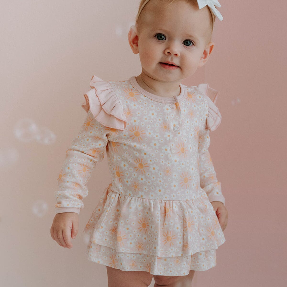 Ray Of Sunshine LS Onesie Flutter Dress