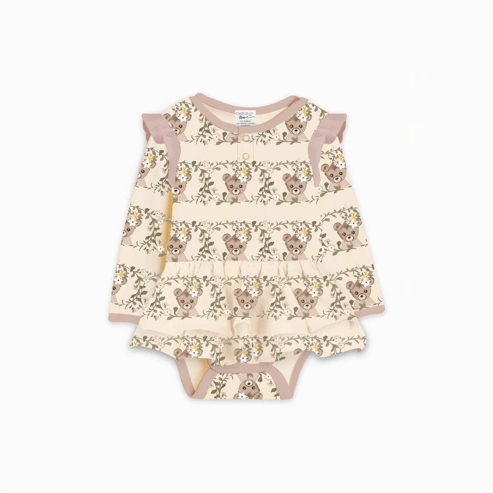 Vintage Teddies LS Onesie Flutter Dress
