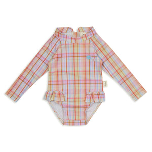 Rainbow Plaid LS Rashie Swimsuit