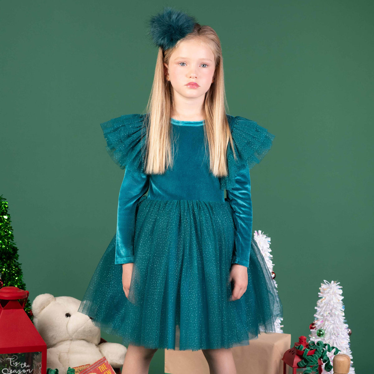 Green Velvet Sparkle Party Dress