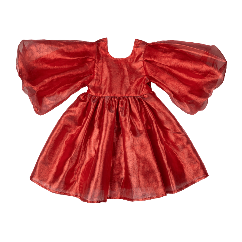 Red Metallic Puff Sleeve Dress