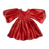 Red Metallic Puff Sleeve Dress