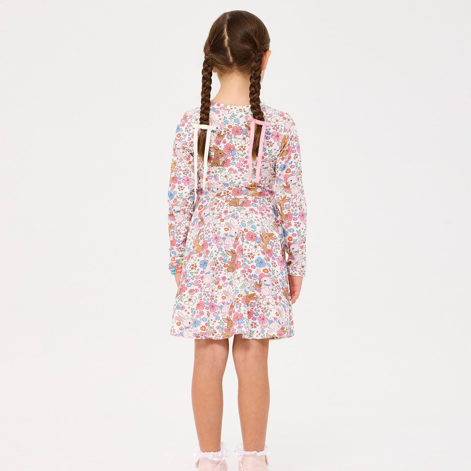 Ditsy Bunny Long Sleeve Waisted Dress