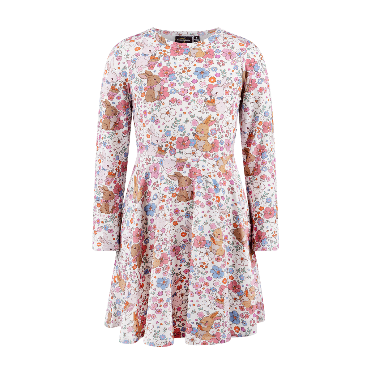 Ditsy Bunny Long Sleeve Waisted Dress