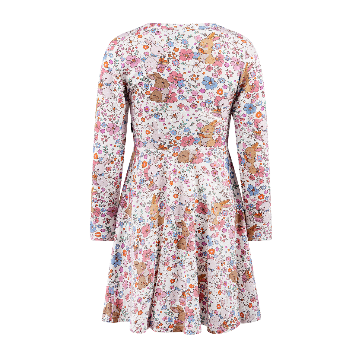 Ditsy Bunny Long Sleeve Waisted Dress