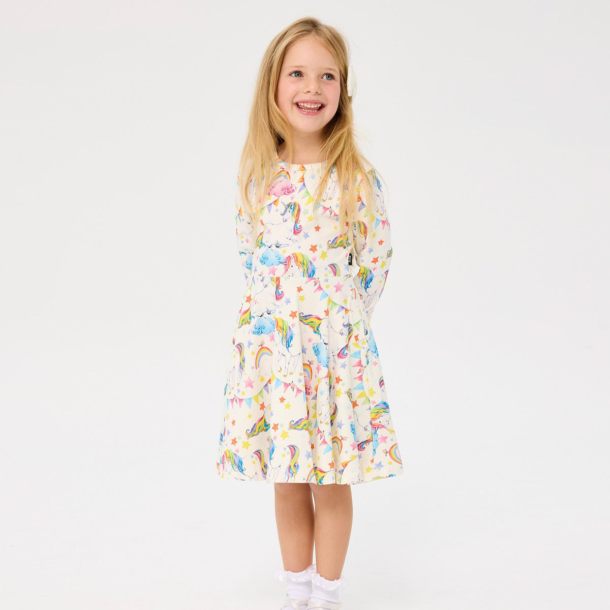 Unicorn Flags Long Sleeve Waisted Dress