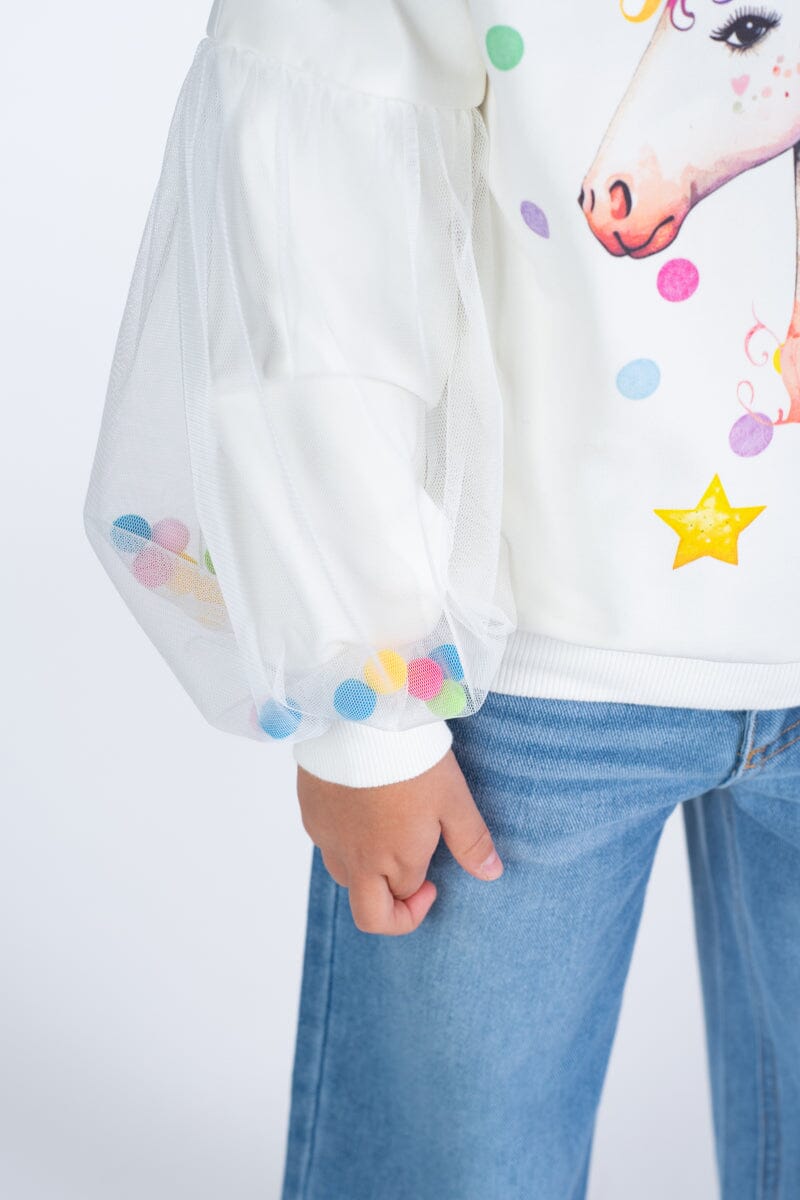 UNICORN TULLE SLEEVE SWEATSHIRT
