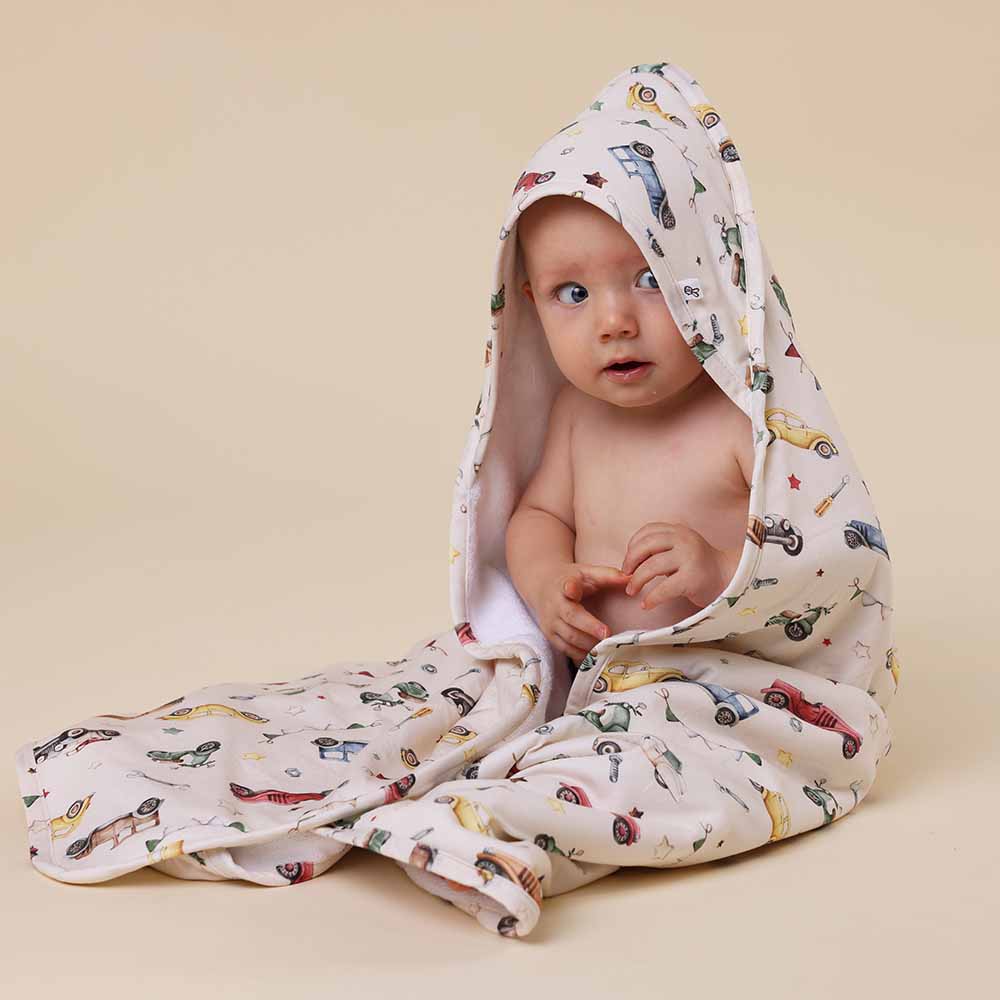 Vintage Cars Hooded Baby Towel