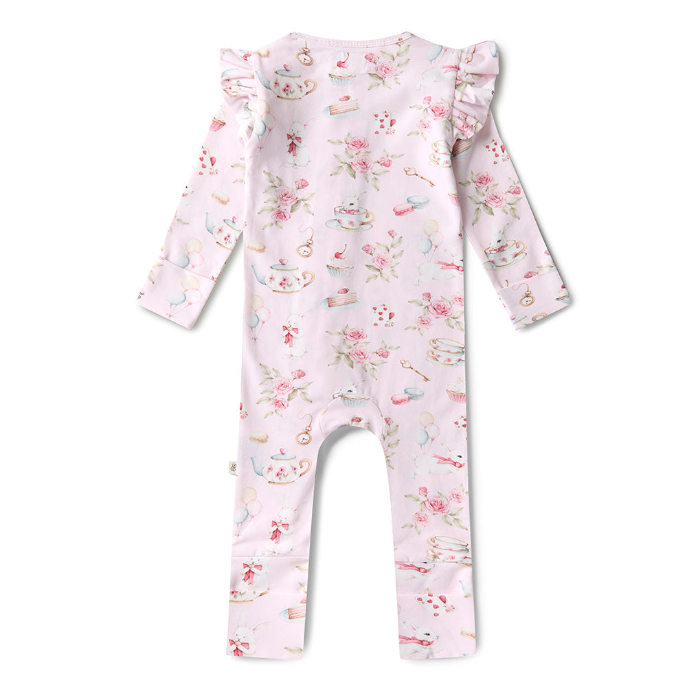 Alice`s Tea Party Snugglesuit Convertible Romper With Frill