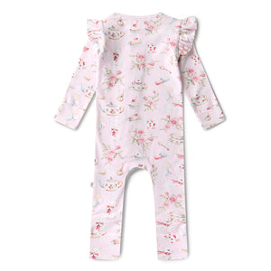 Alice`s Tea Party Snugglesuit Convertible Romper With Frill