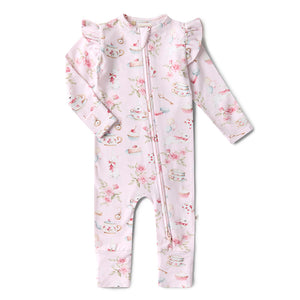 Alice`s Tea Party Snugglesuit Convertible Romper With Frill