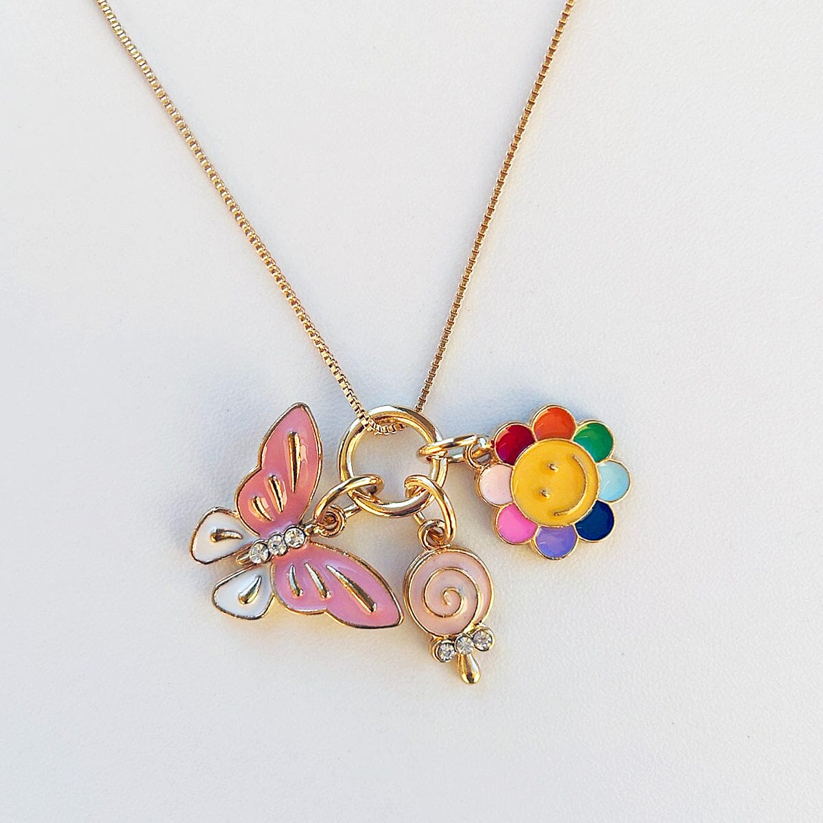 Butterfly, Flower & Lollypop Charm Necklace