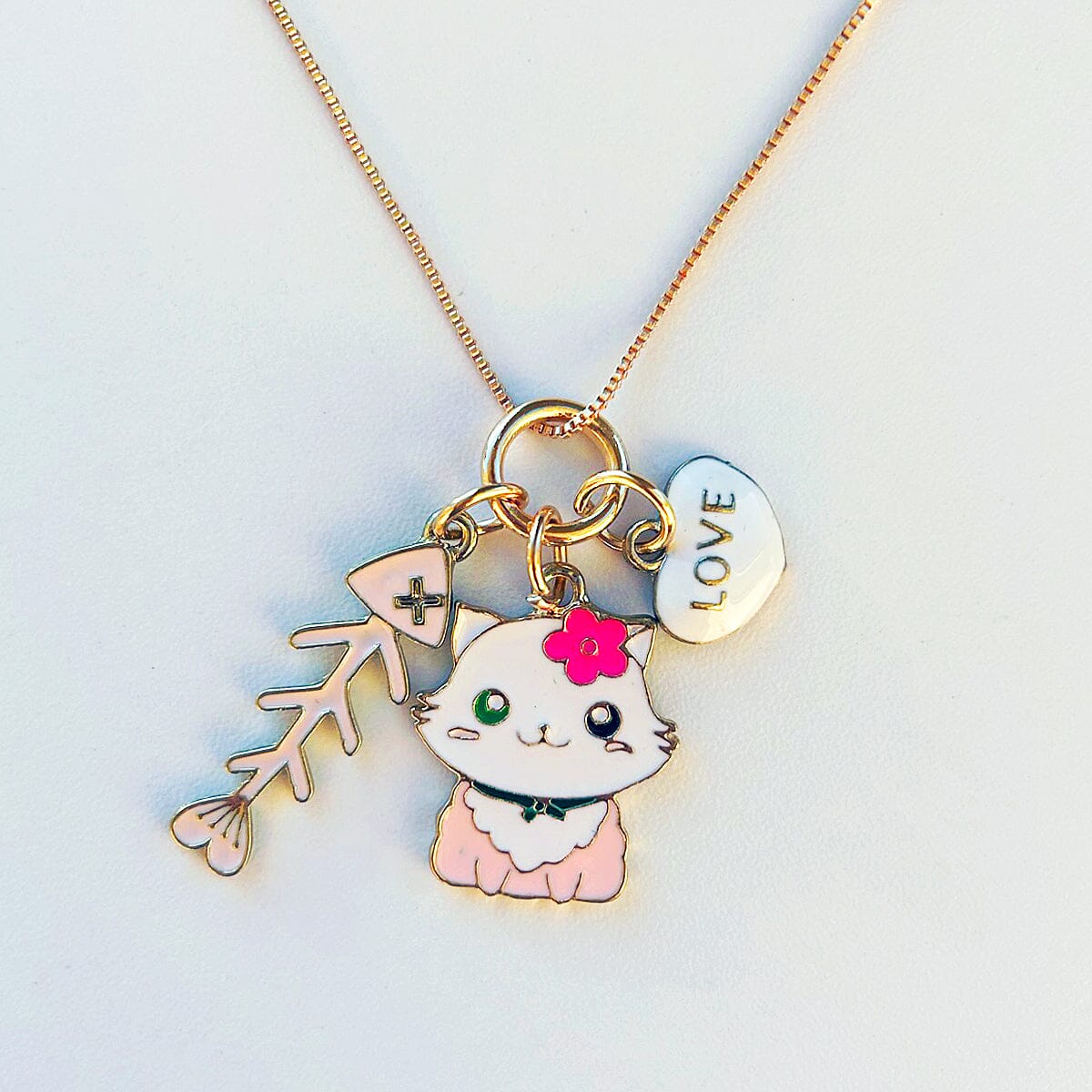 Cat, Heart & Fish Charm Necklace