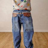 Leather Pocket Denim Jeans