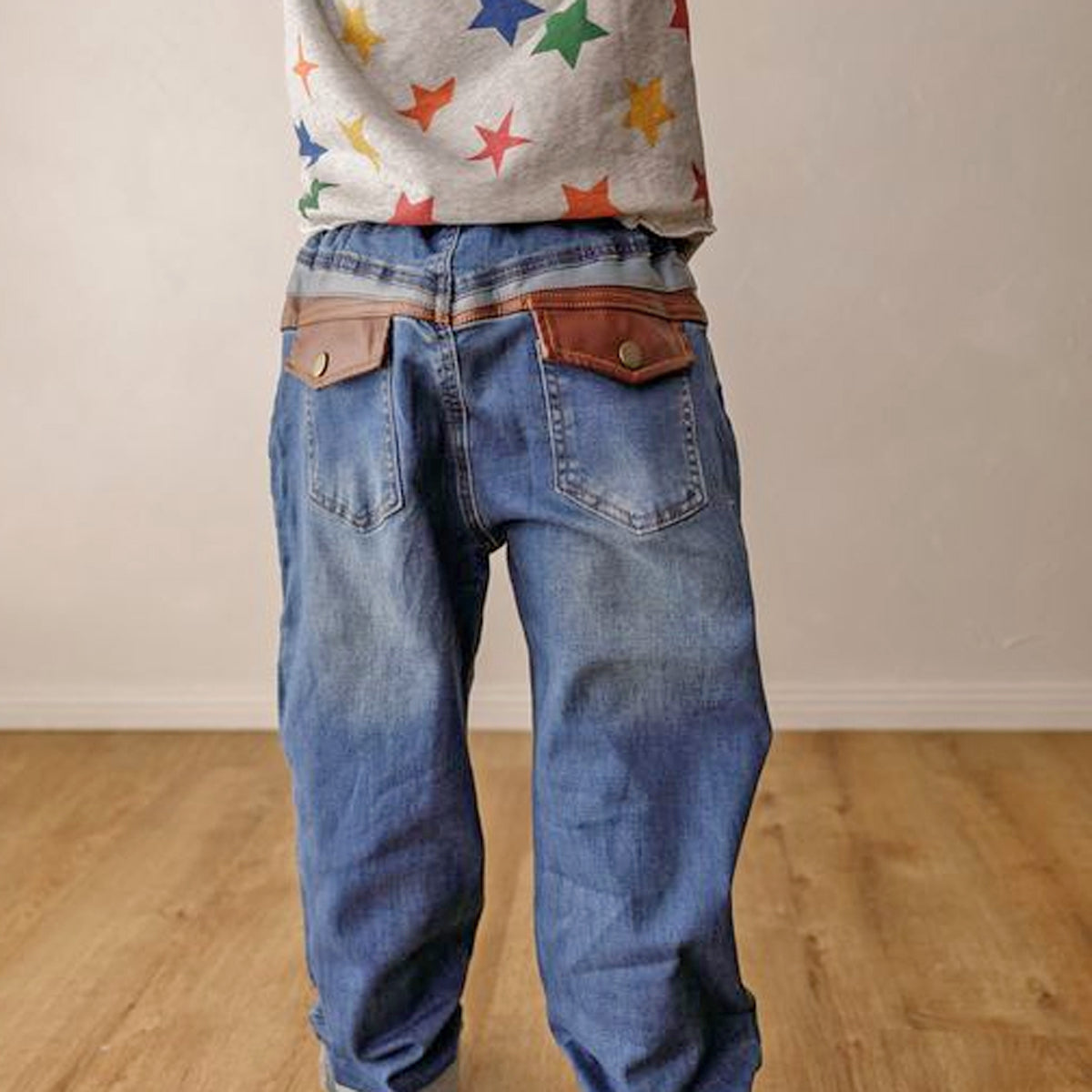 Leather Pocket Denim Jeans