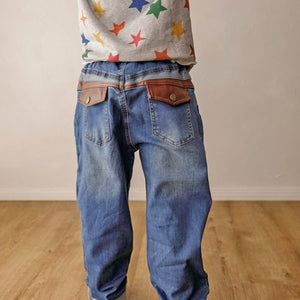 Leather Pocket Denim Jeans