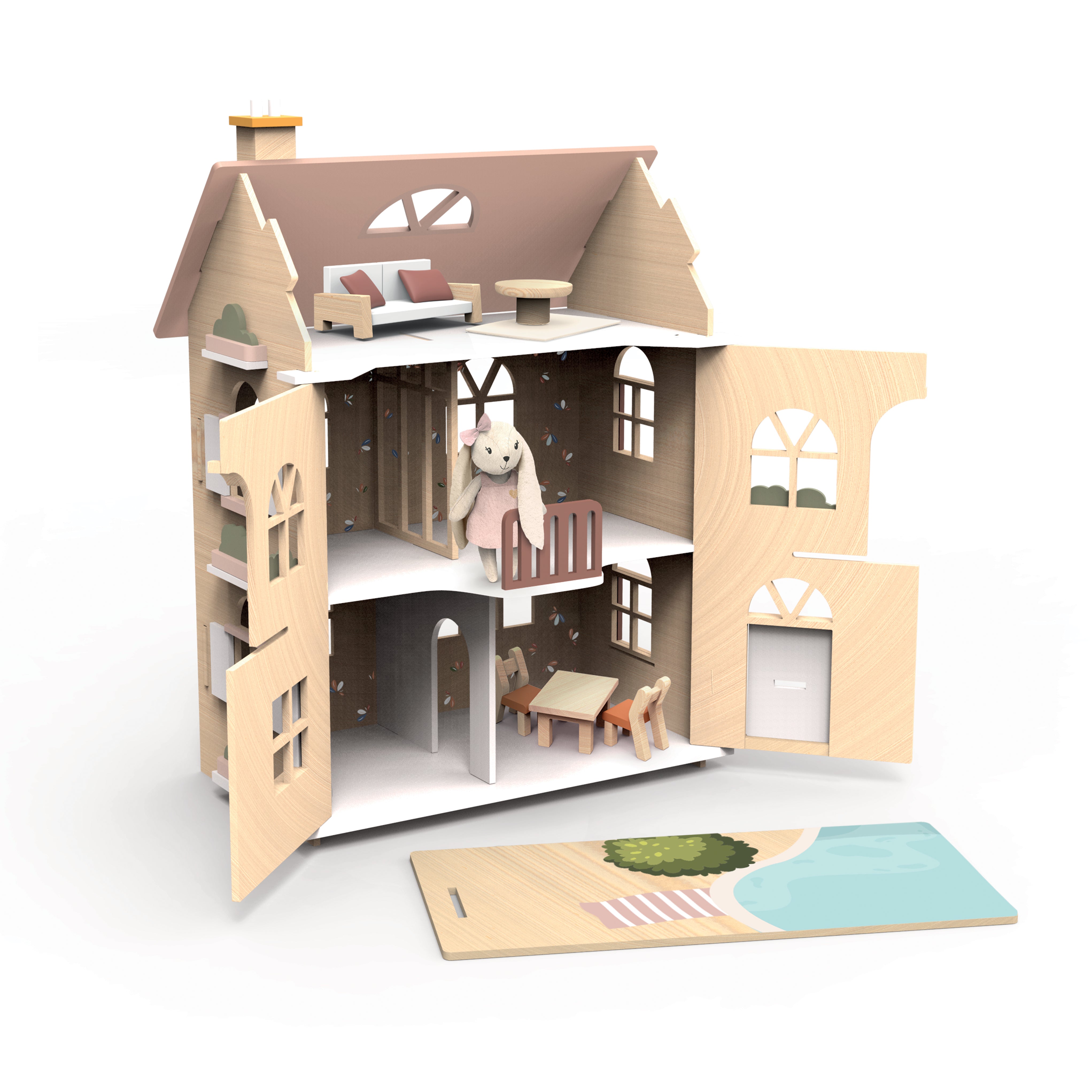 Flower Cottage Dolls House With Starter Furniture Set