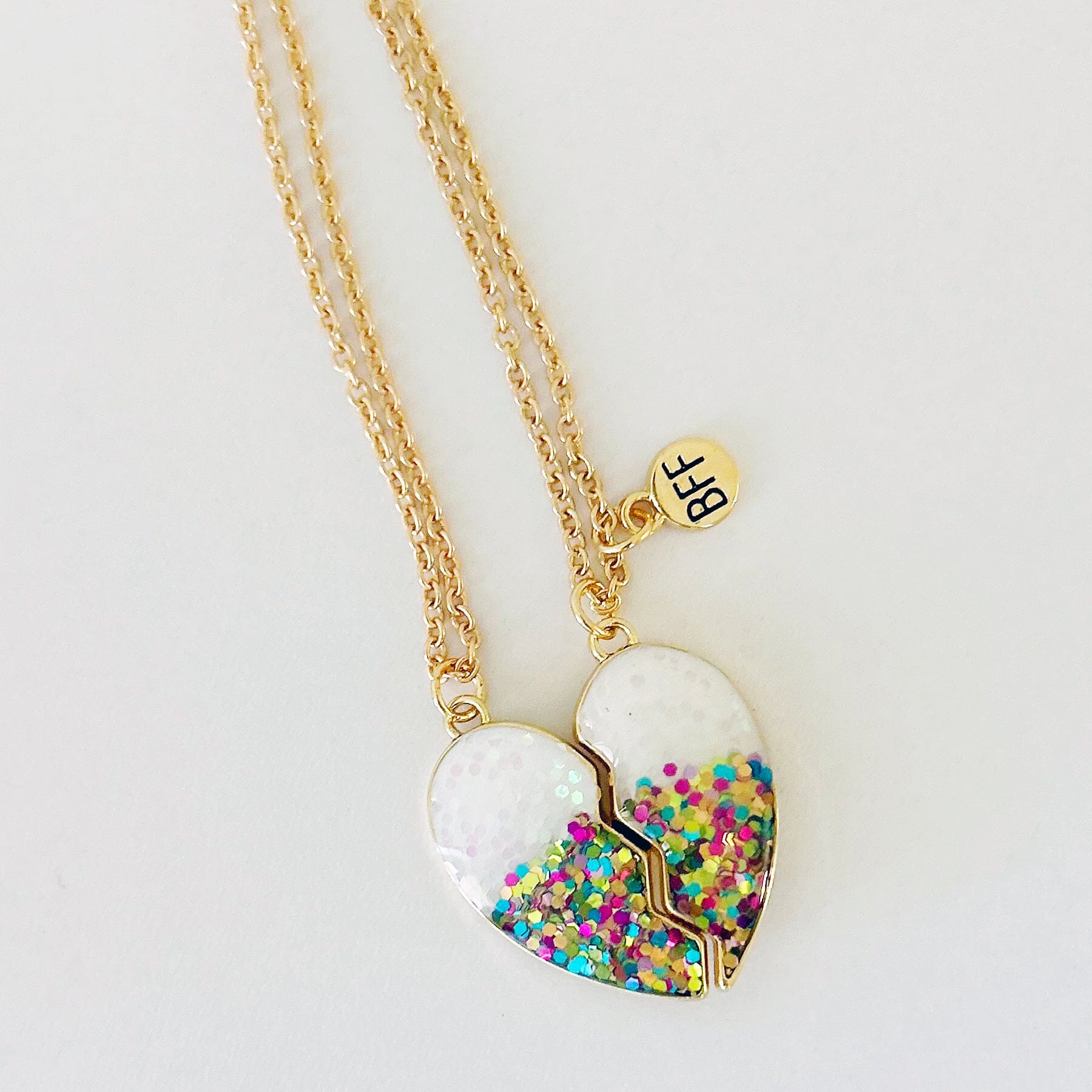 Glitter Heart BF Charm Necklace