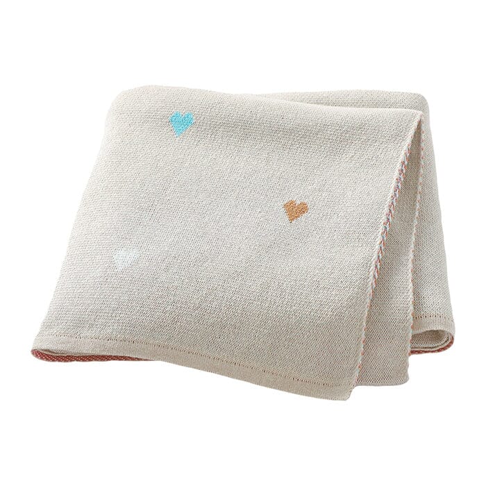Multi Heart Knit Blanket (Camel)