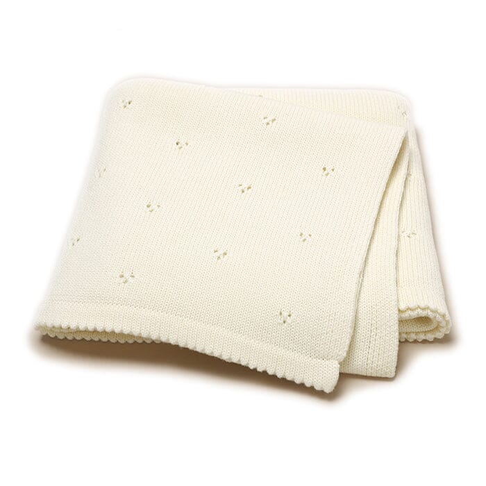 Heart Detail Knit Blanket (White)