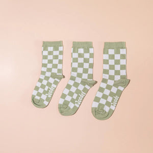 Green Check Kids Socks