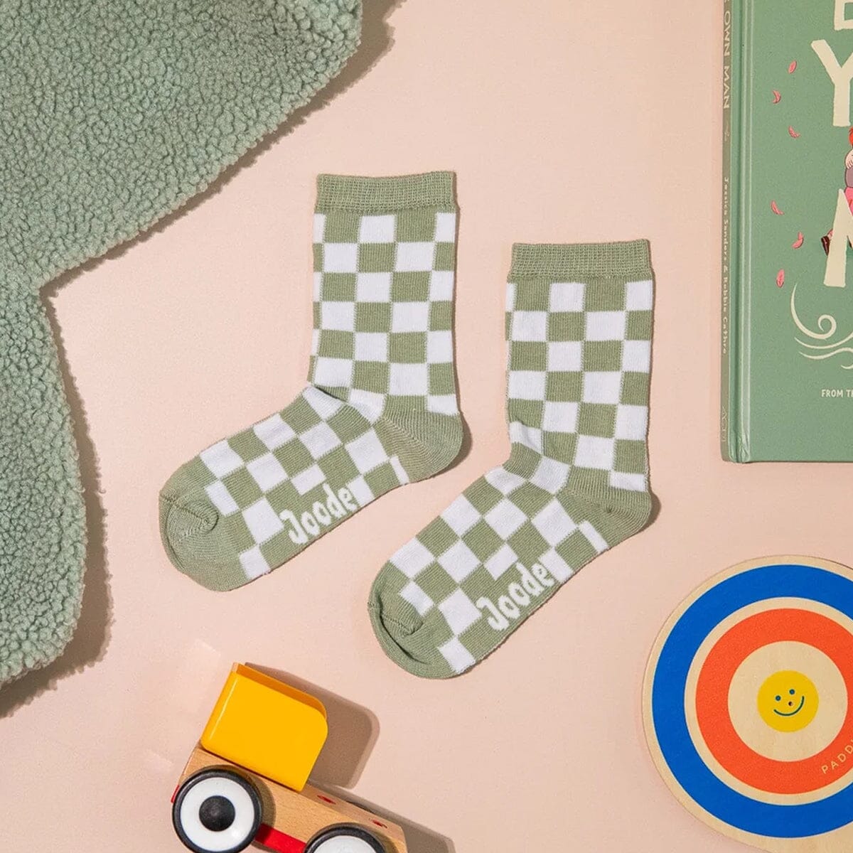 Green Check Kids Socks