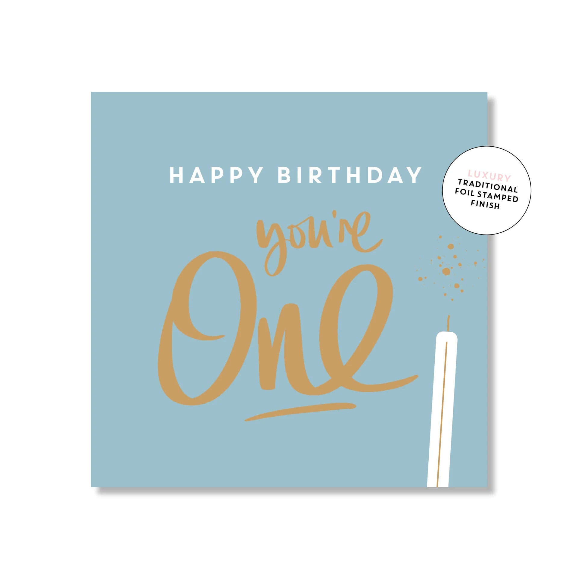 One Bday Gold Blue Small Greeting Card