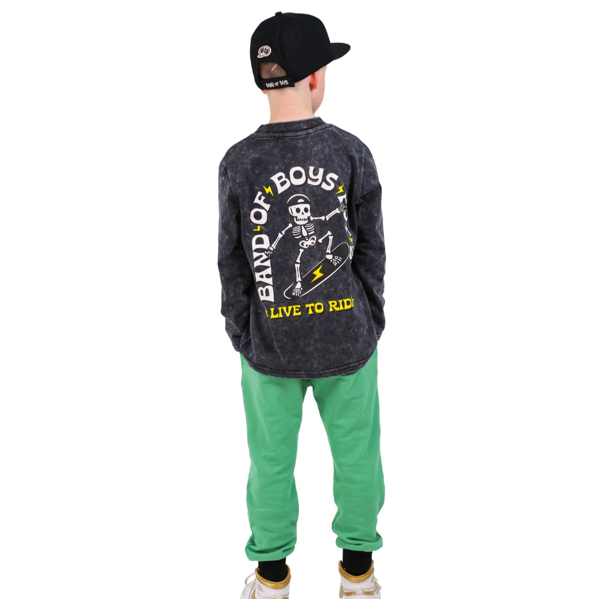 Black Wash Bones Skate LS Tee