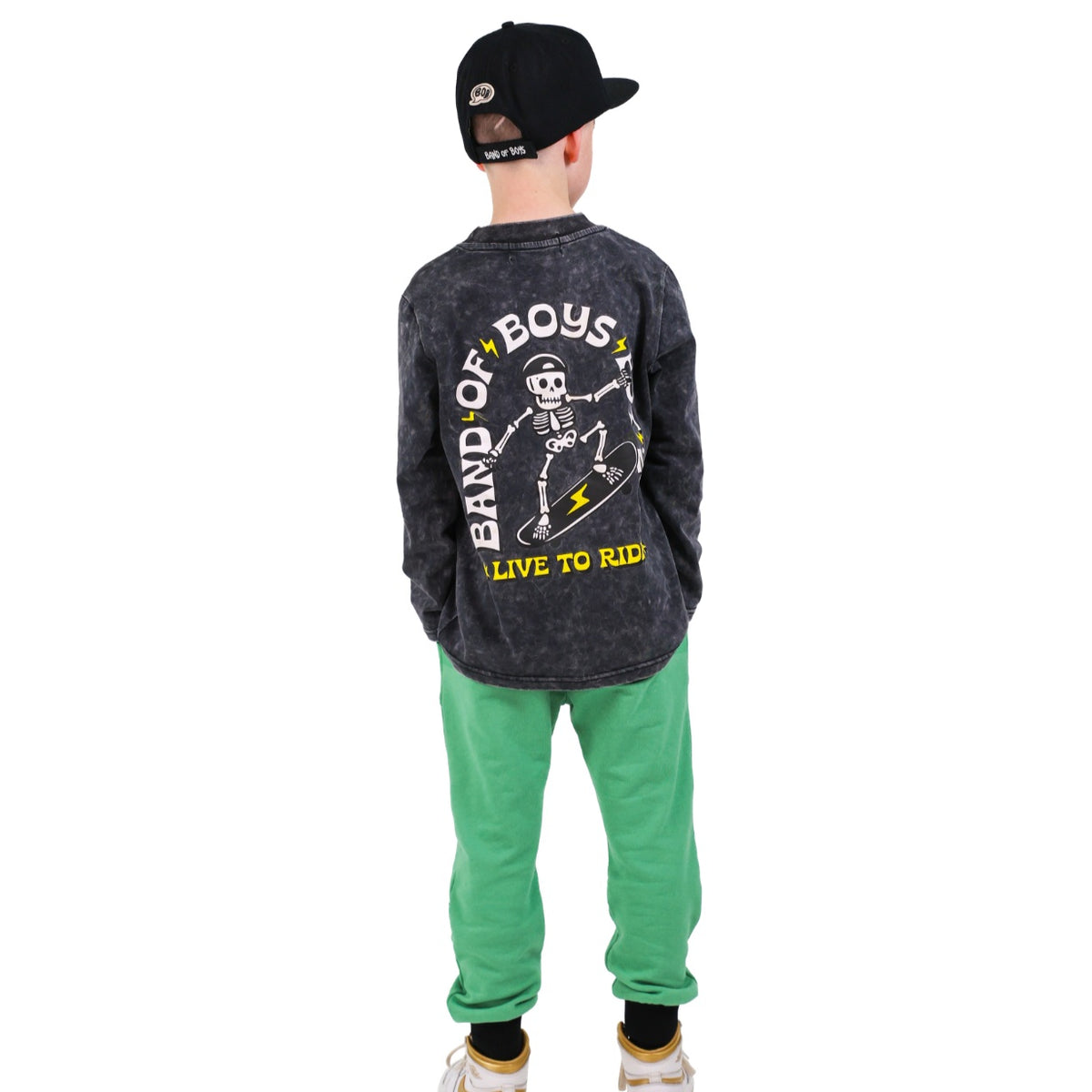 Black Wash Bones Skate LS Tee