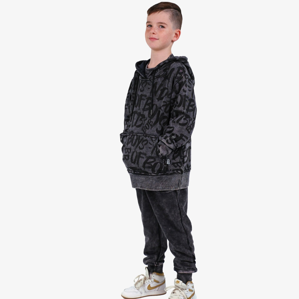 Grey Wash Bob Graffiti Hood