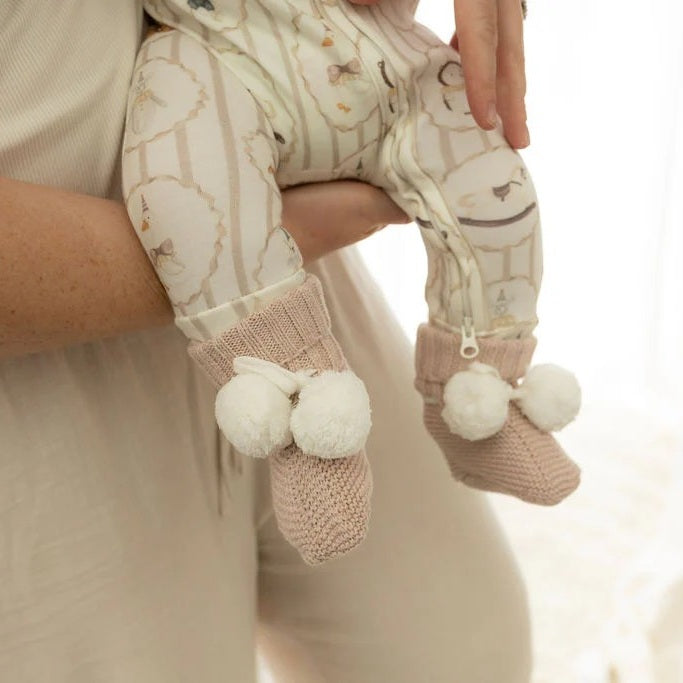 Baby Knit Booties (Biscotti Poms)