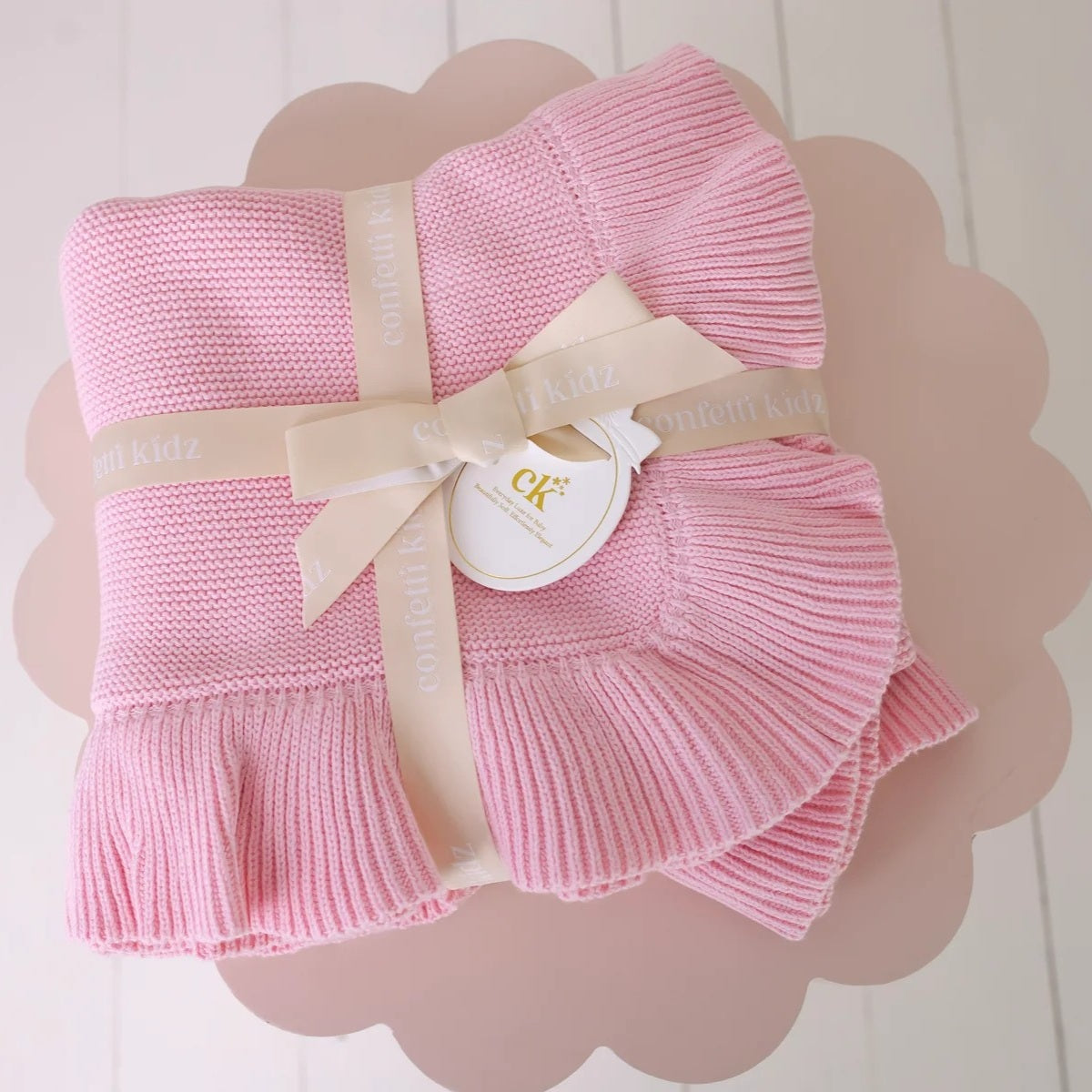 Frilly Knit Blanket - Soft Pink