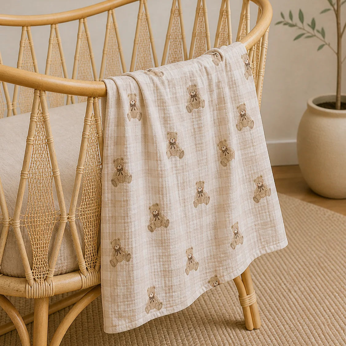 Gingham Teddy Bamboo Cloud Wrap
