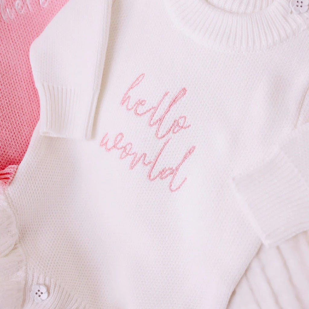 Hello World Chunky Knit Romper - Blush Font