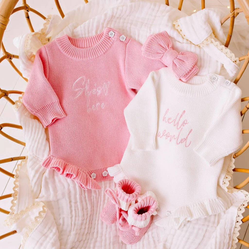 She`s Here Knit Romper - Blush