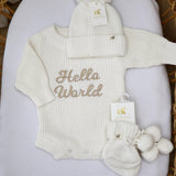 Hello Wolrd Knit Romper - Milk