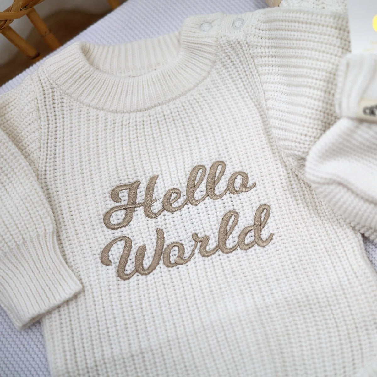 Hello Wolrd Knit Romper - Milk