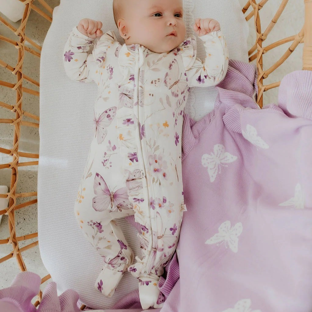 Lilac Butterflies Bamboo Zipsuit