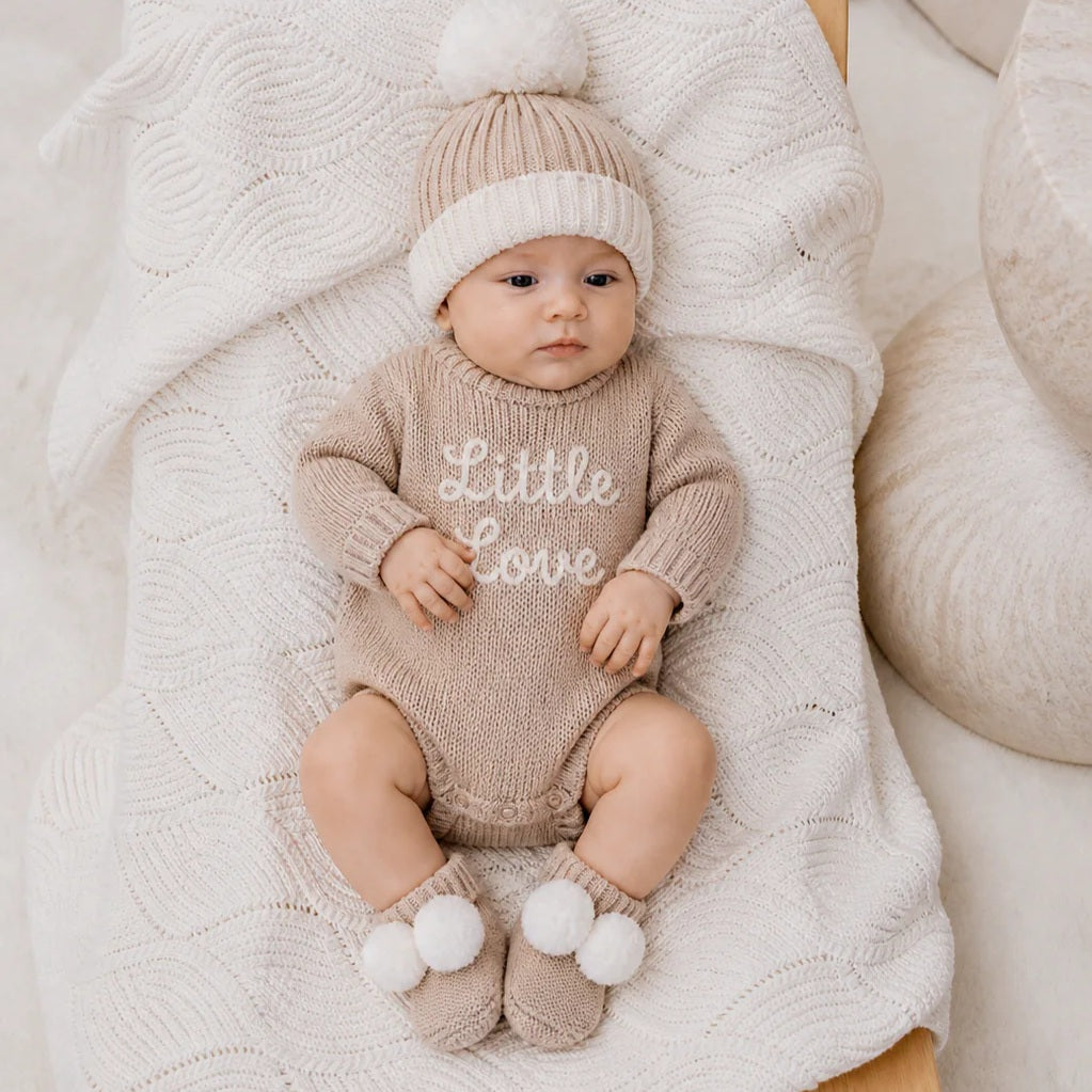 Little Love Knit Romper - Biscotti