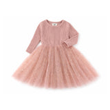 Dusty Pink Sparkles Long Sleeve Tulle Dress