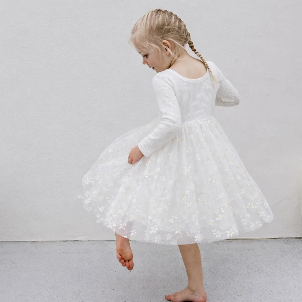Golden Daisies Long Sleeve Tulle Dress