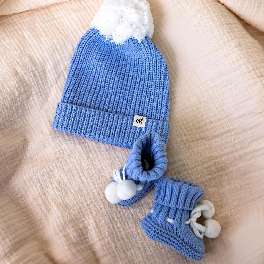 Pom Pom Booties - Sky