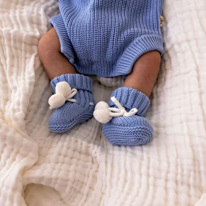 Pom Pom Booties - Sky