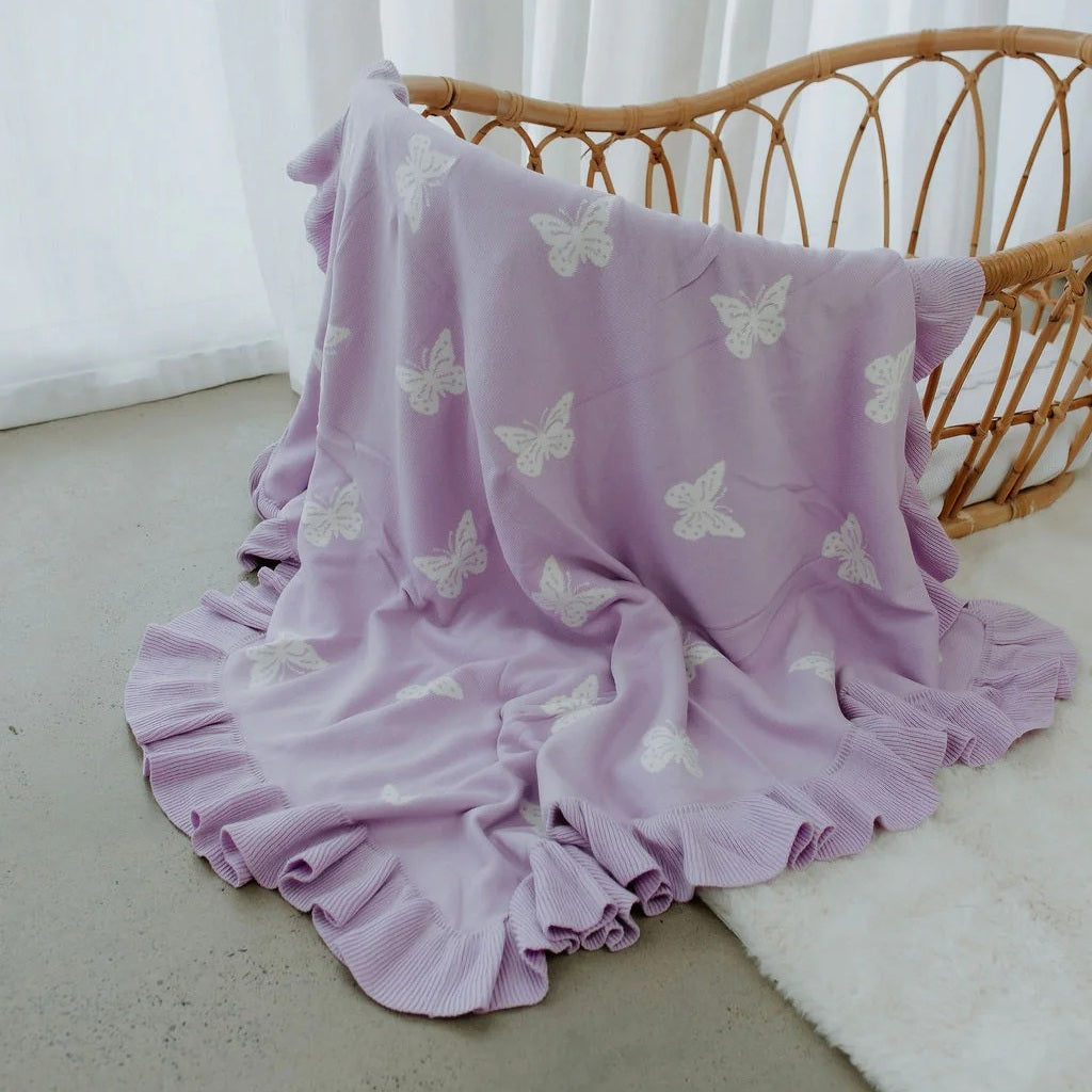 Reversible Knit Blanket (Lavender Butterfly)