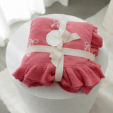Reversible Knit Blanket - Pink Bows