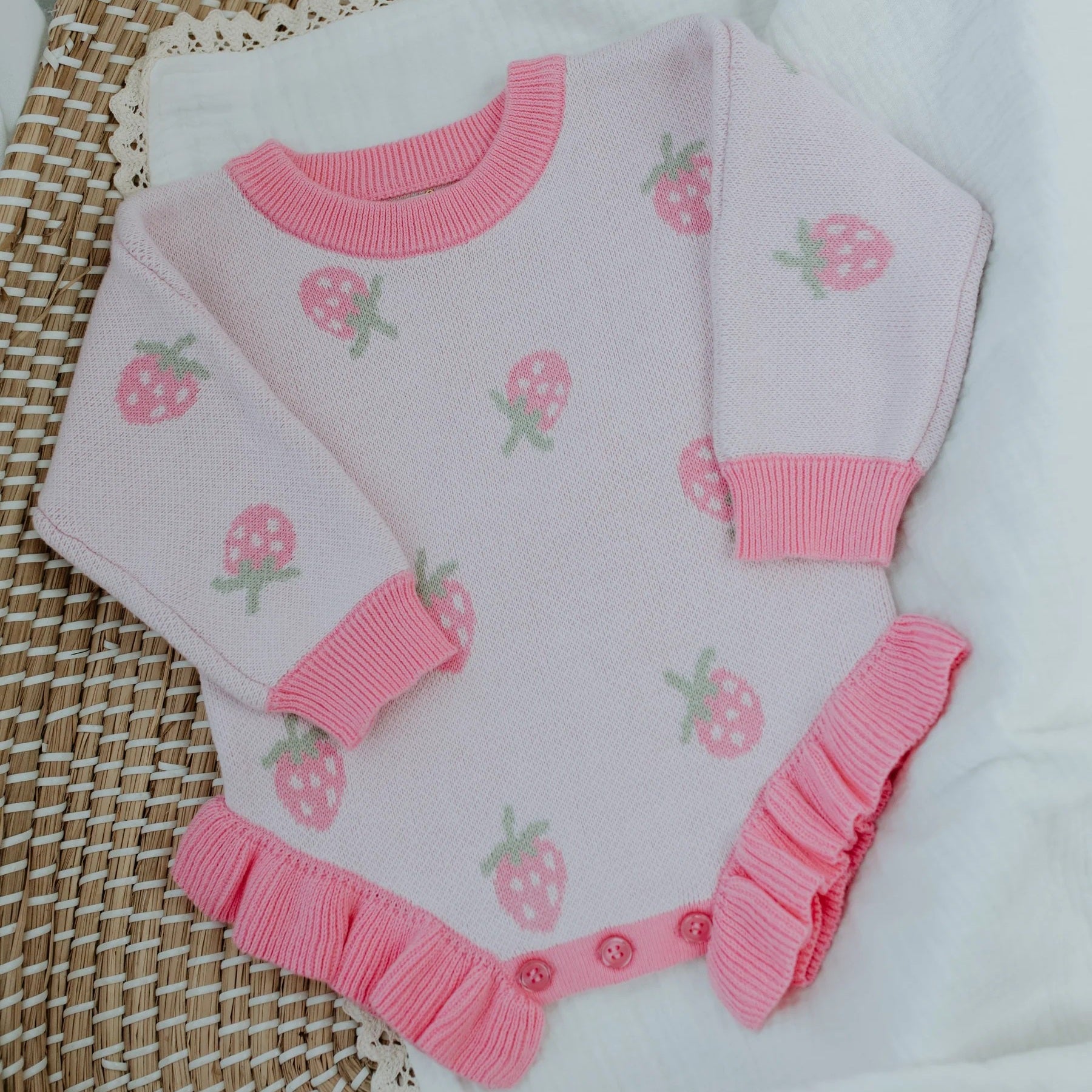 Strawberry Kisses Knit Romper